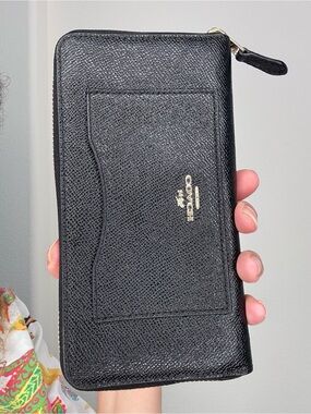 Coach black leather long zip wallet